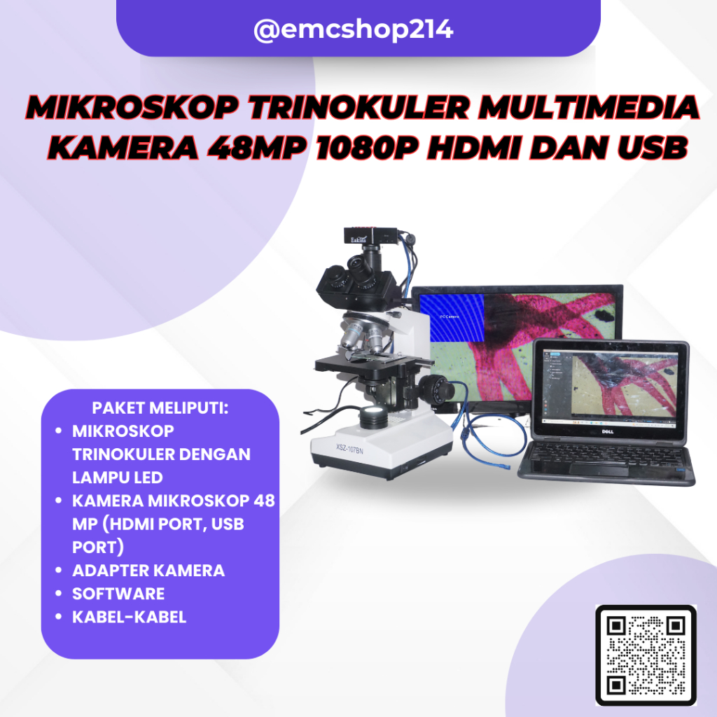 Mikroskop Trinokuler Multimedia - Kamera 48MP 1080P HDMI dan USB