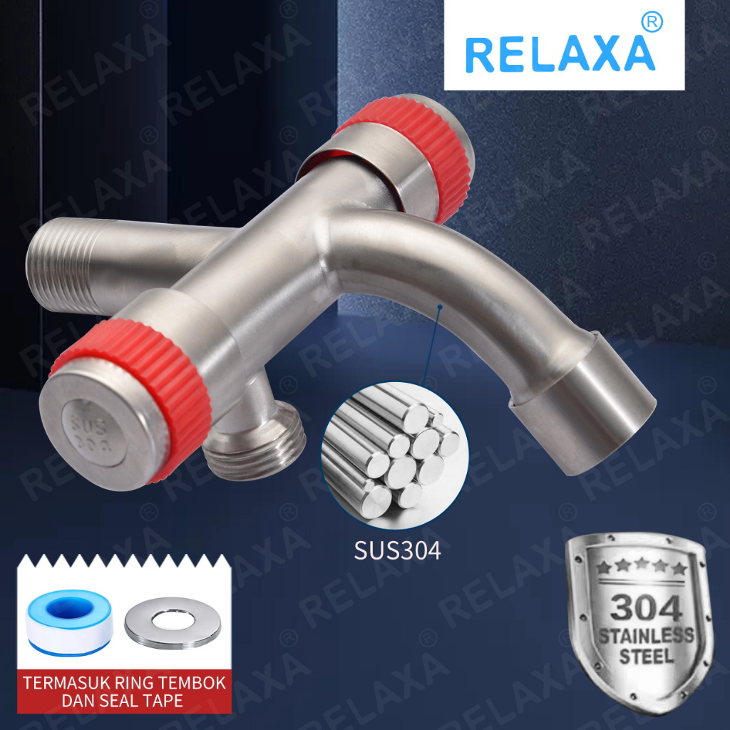 SUS304 Kran Shower Double Stop Kran Cabang Kanan Kiri Stainless Steel TERMURAH