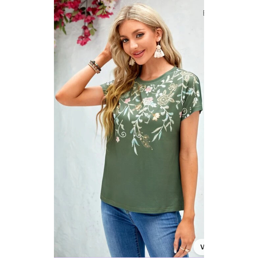Floral Print Batwing Sleeve Tee