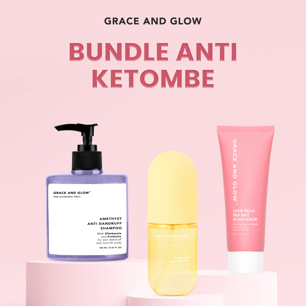 	 BUNDLE BEBAS KETOMBE Grace and Glow Sea Salt Scalp Scrub + Amethsyt Shampo Anti-dandruff + Daisy Hair Vitamin Mist - perawatan rambut wangi untuk mengurangi gatal dan membersihkan Rambut dari kotoran	