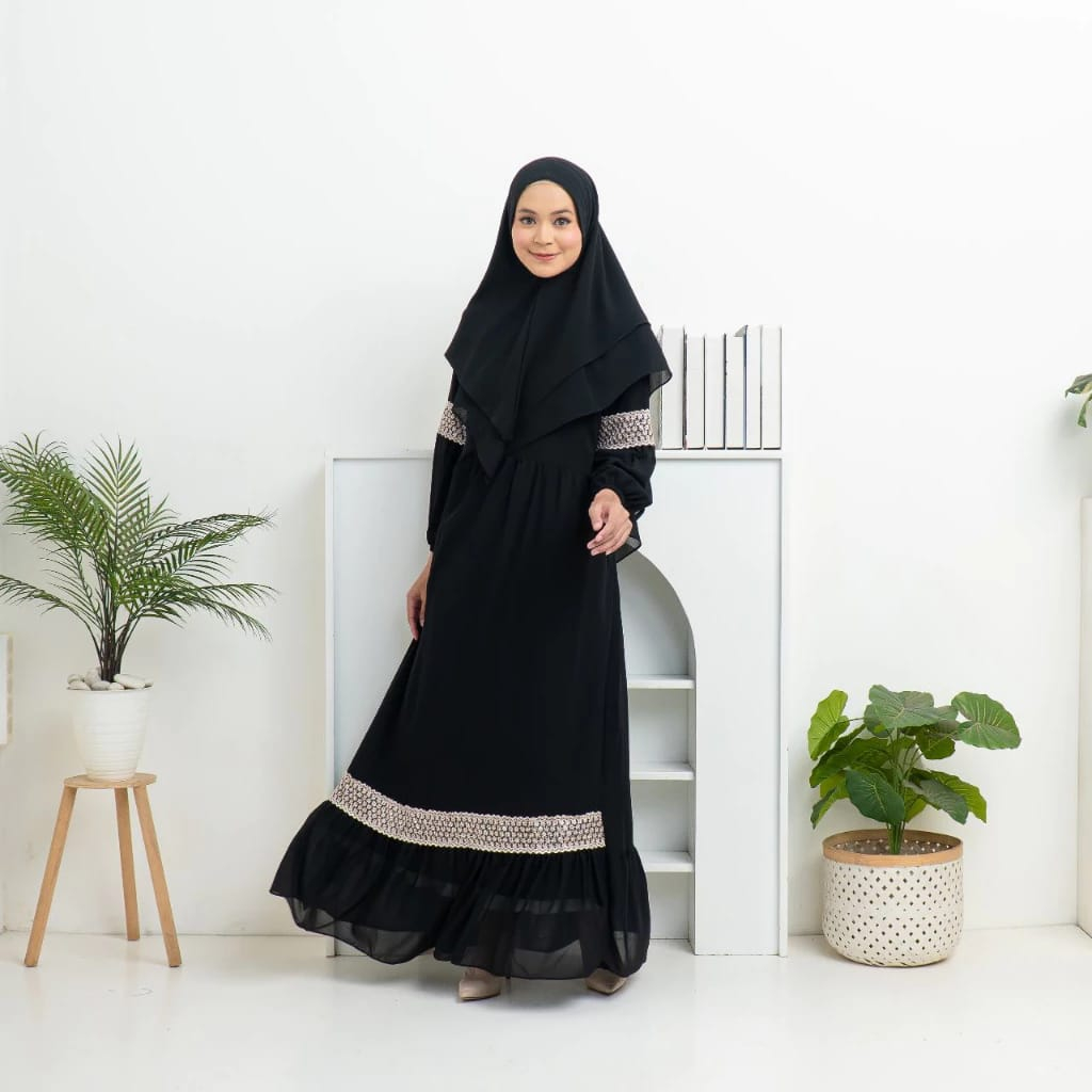 Edo Fashion - KHADIJAH SYARI SET KHIMAR 2 Layer Bahan Ceruty Babydoll Size M L XL Baju Gamis Wanita 