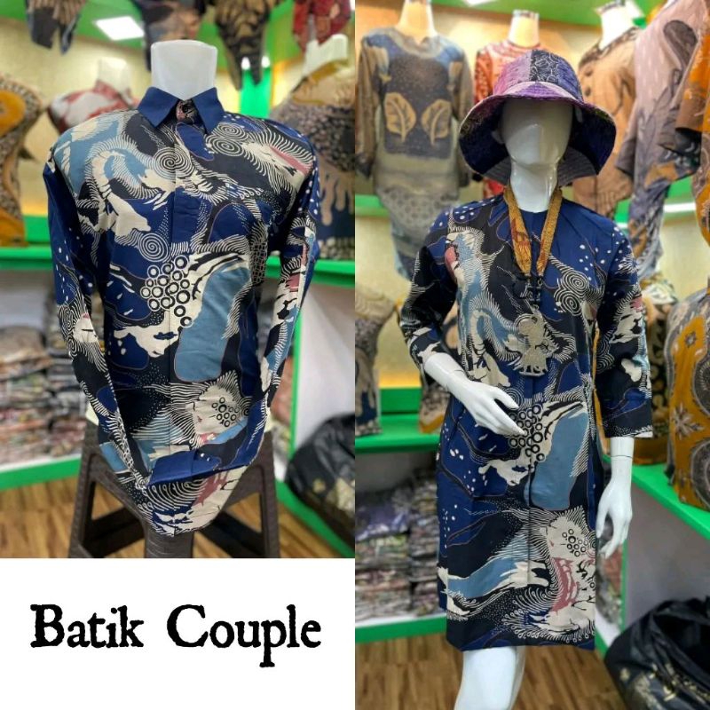 Batik Couple Qistina Batik Bahan Katun Motif Biru abstrak