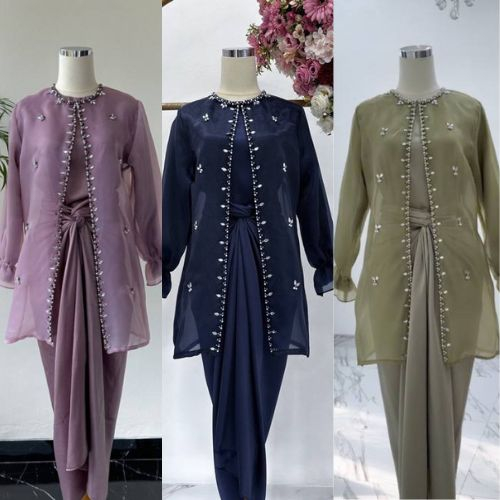 One Set Jemma Organza Mewah Premium Setelan Outfit Kondangan Rok Lilit Kekinian Outer OrganzaTerbaru
