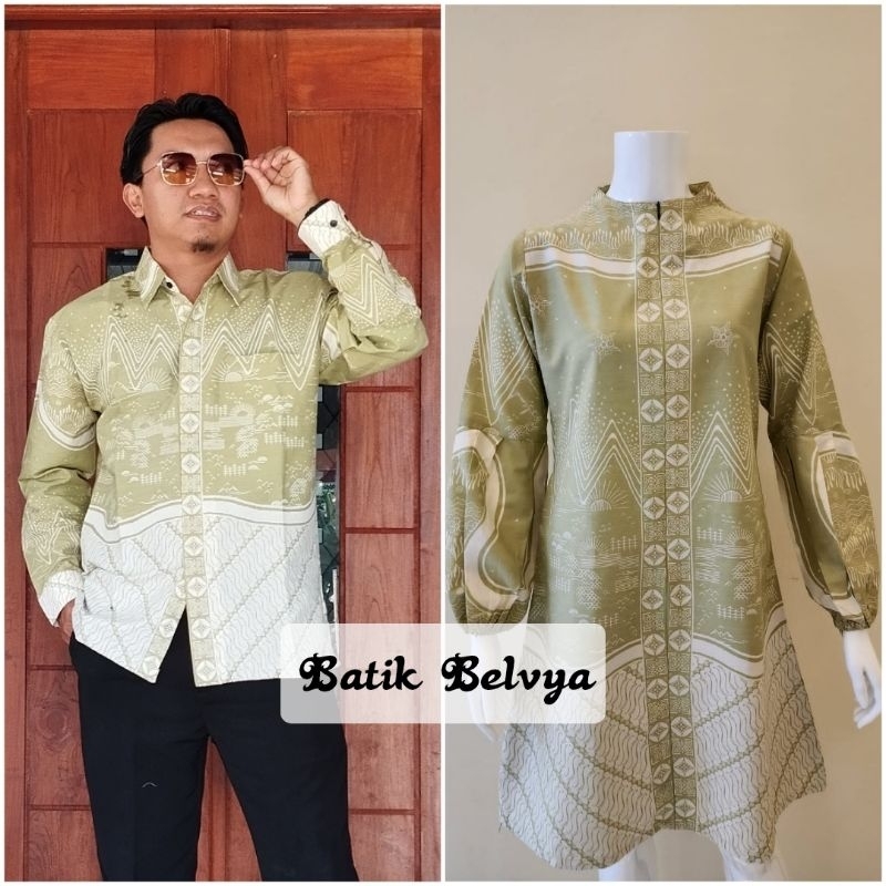 Setelan pakaian couple batik marsha sage full furing seragaman kantor kemeja batik solo tunik batik 
