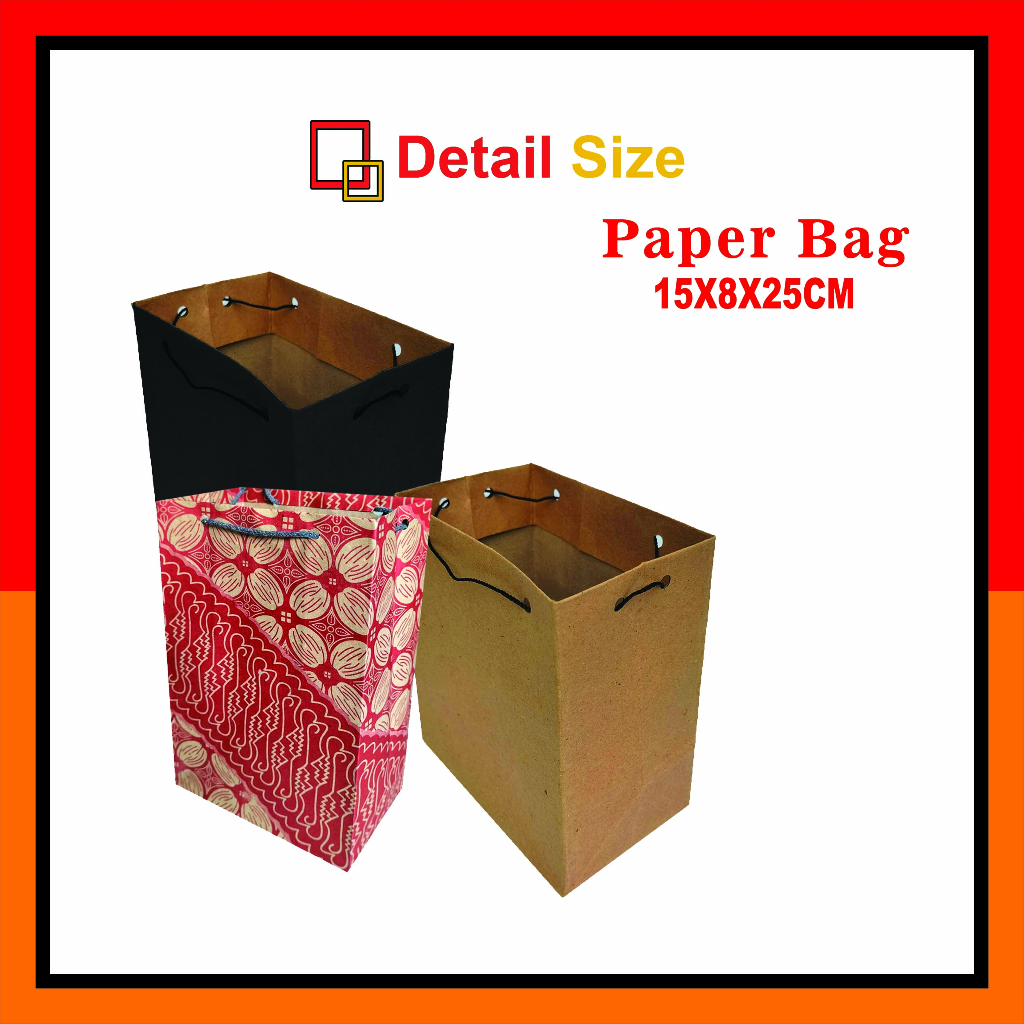 

(PAKET 12 PCS) Paper bag 15x8x25 Cm/Tas Kertas Cokelat/Paperbag Craft coklat goodie bag