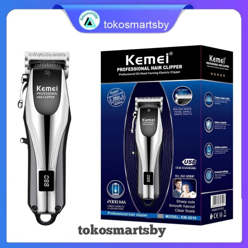 KEMEI KM-2619 Alat Cukur Rambut Profesional Tanpa Kabel Rechargeable