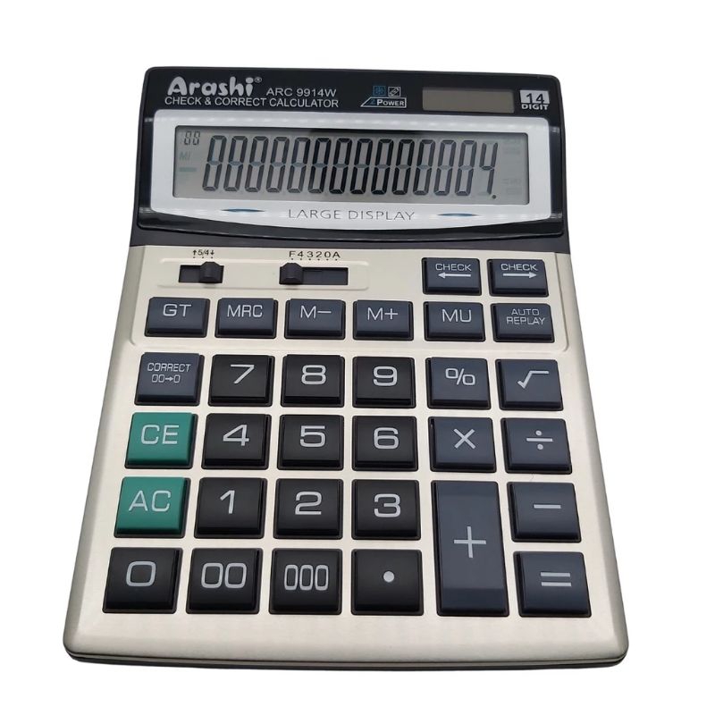 

Arashi Kalkulator arc 9914W / Calculator Dagang 14 Digit Check Correct Layar Besar / Kalkulator Dagang