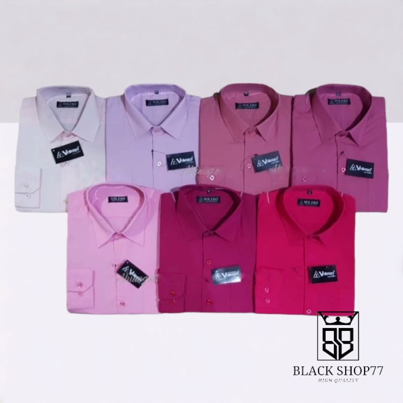Kemeja Pria Polos Lengan Panjang (VOLERO) Bahan Katun Pink Magenta