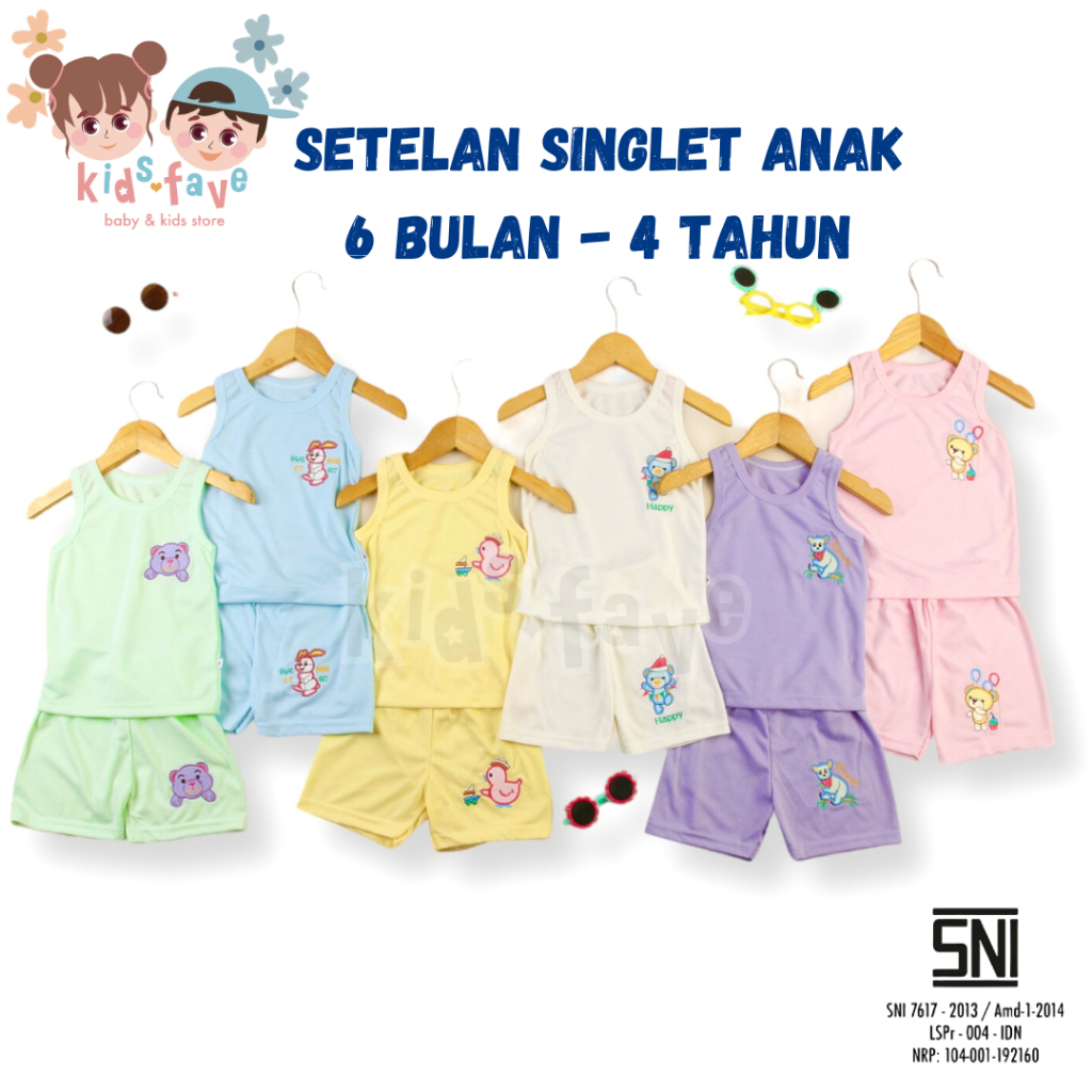 Kidsfave • Setelan Baju Singlet Bayi Anak Perempuan Laki 6 Bulan - 4 Tahun ELYSE / 1 Set Baju Celana