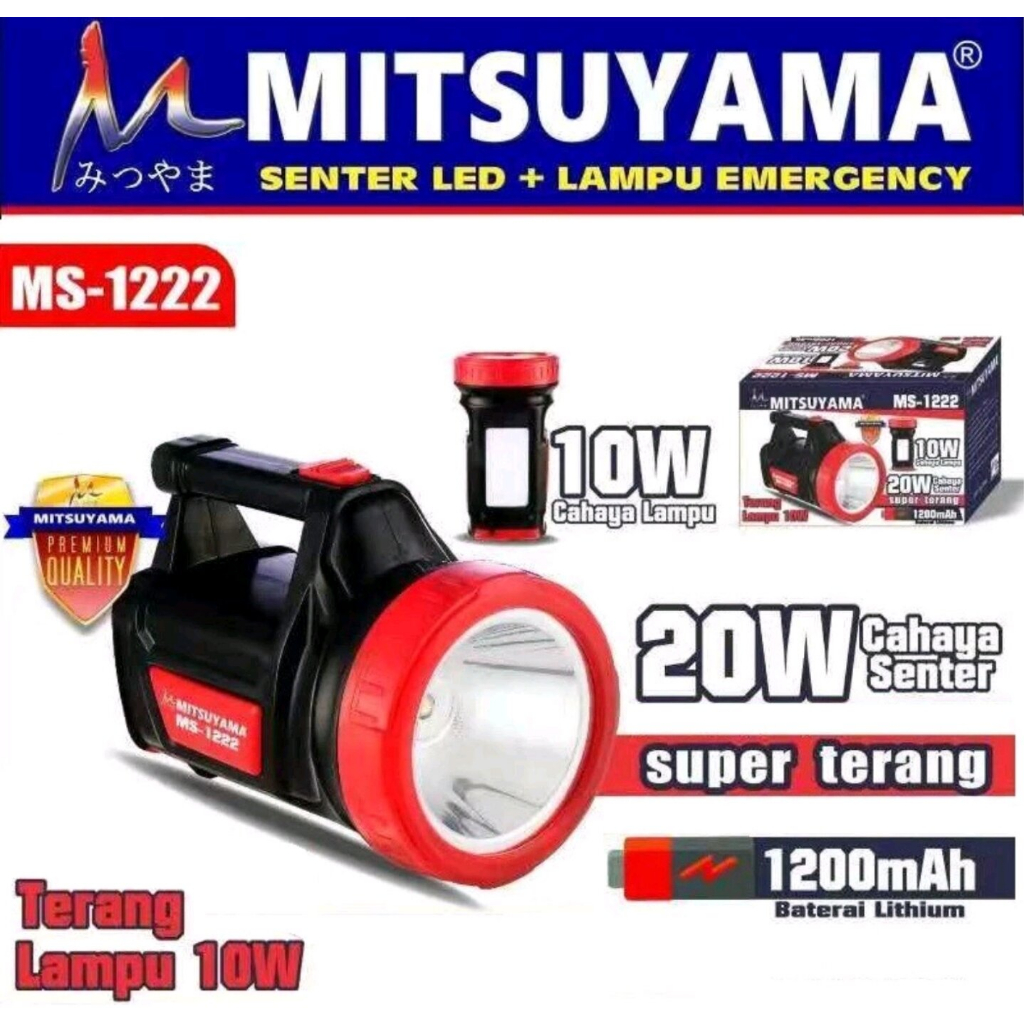 Senter LED Super Terang Mitsuyama 20W + Lampu 10W MS-1222