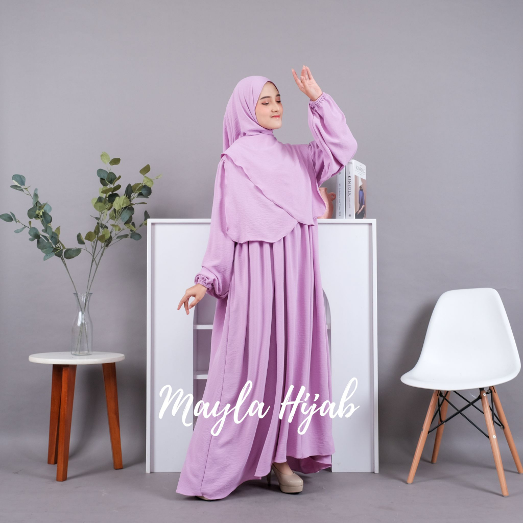Gamis Set Hijab Syari Pasmina Oval Bahan Crinkle Airflow
