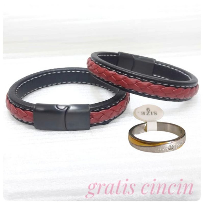BRACELET Gelang Kulit Merah Import Pria Wanita