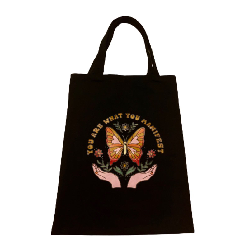 Totebag hitam kanvas aesthetic/tas tebal/murah