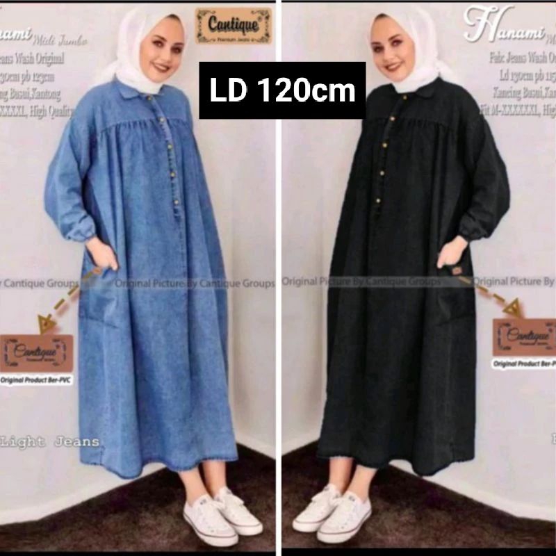 MM - Hanami Midi Dress Jeans Wash Wanita Jumbo Ld 120 Busui Friendly