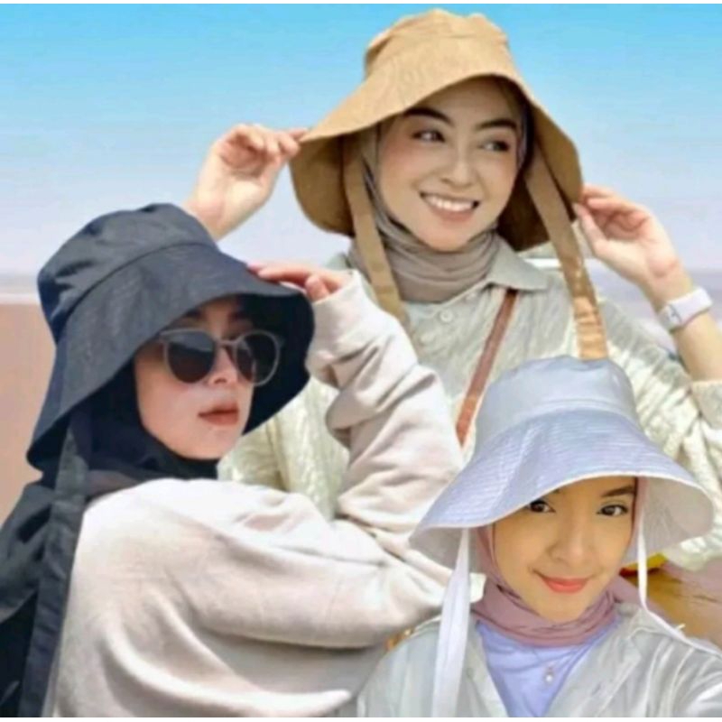topi bucket hijab dewasa/topi bucket tali/topi pantai