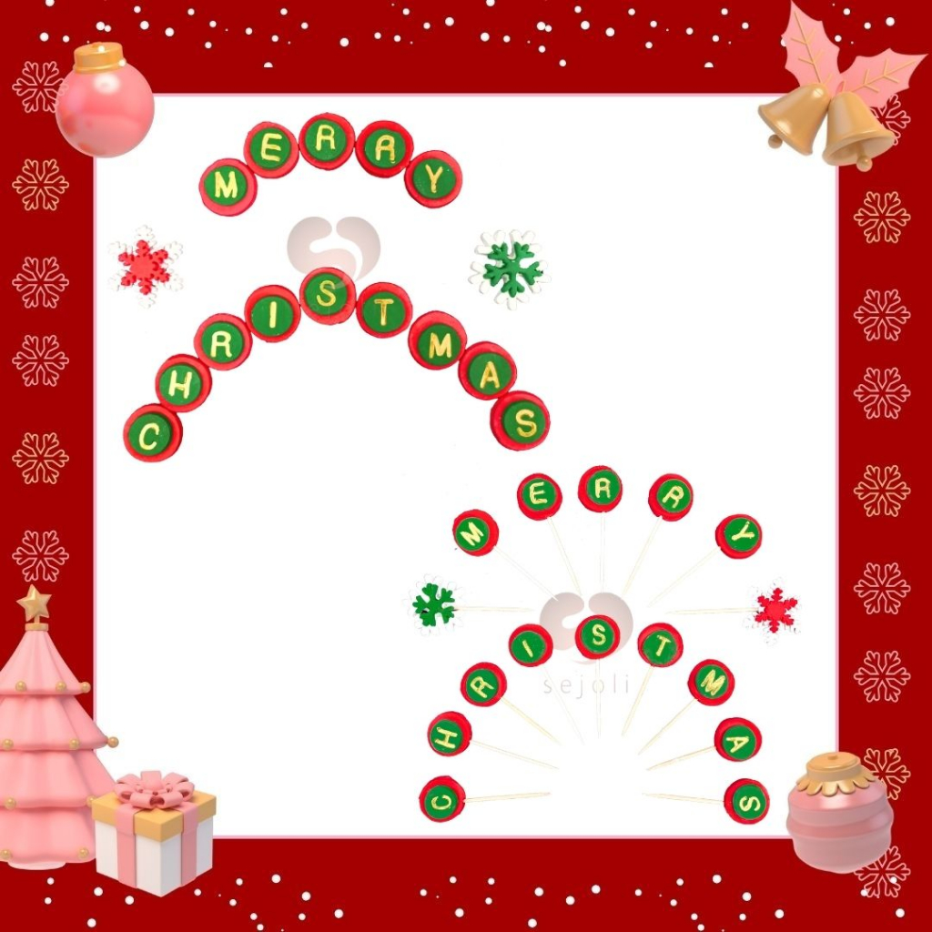 

Hiasan Kue Natal Edition / Cake Topper Natal / Gumpaste Natal Tulisan Merry Chirstmas