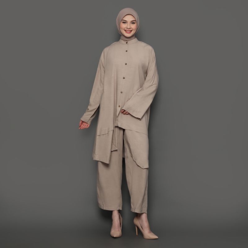 SET TUNIK LINEN LAYER KANCING PREMIUM