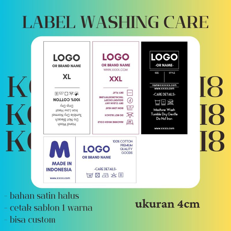 

[Harga per100 pcs] LABEL WASHING CARE CUSTOM BISA TAMBAH LOGO BRAND | LABEL SATIN MURAH