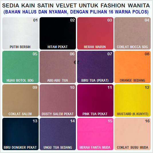 KAIN SATIN VELVET Bahan Untuk HIJAB (Kerudung/Jilbab) dan FASHION Lainnya - (Harga Per 0.5 Meter)