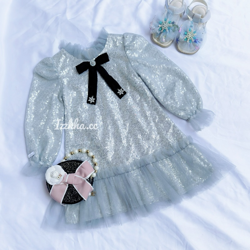 DRESS PESTA ANAK MEWAH SNOWFLAKE BLUE ICE NEWBORN - 3TAHUN