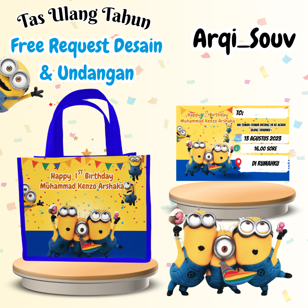 

70 Pcs Tas Ulang Tahun Anak Free Undangan Bingkisan Sanck Cowok Cewek Custom Nama Foto Murah Unik Muat Kfc 20x25x14