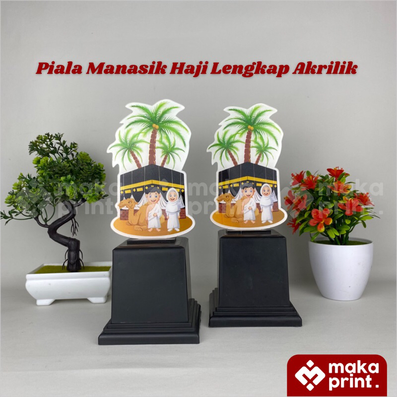 Piala Akrilik Manasik Haji (Lengkap) - Plakat Akrilik Manasik Haji Latar Belakang Ka'bah dan Unta