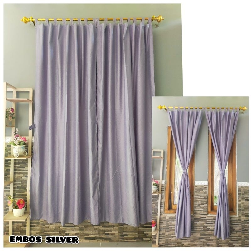 Gorden Jendela Gorden Pintu Polos Embos Abu Silver