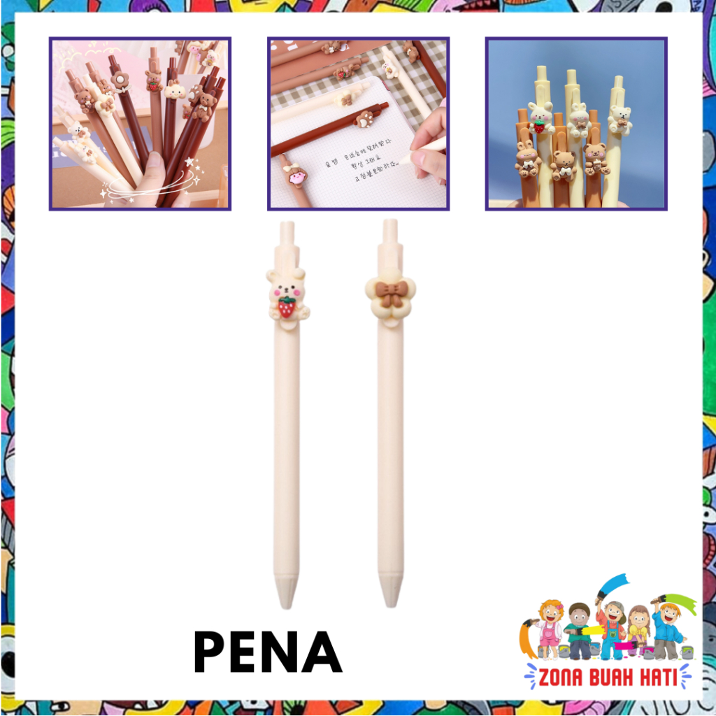 

ZBH Pena Karakter Bear Pita Lucu Pulpen Cetekan Tinta Gel Cair Motif Beruang Unik Alat Tulis Kantor Sekolah Stationary Murah Import