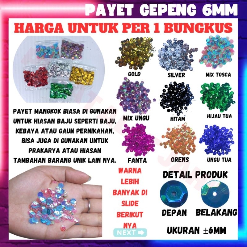 Payet mute manik manik piringan gepeng bulat mangkok 6mm