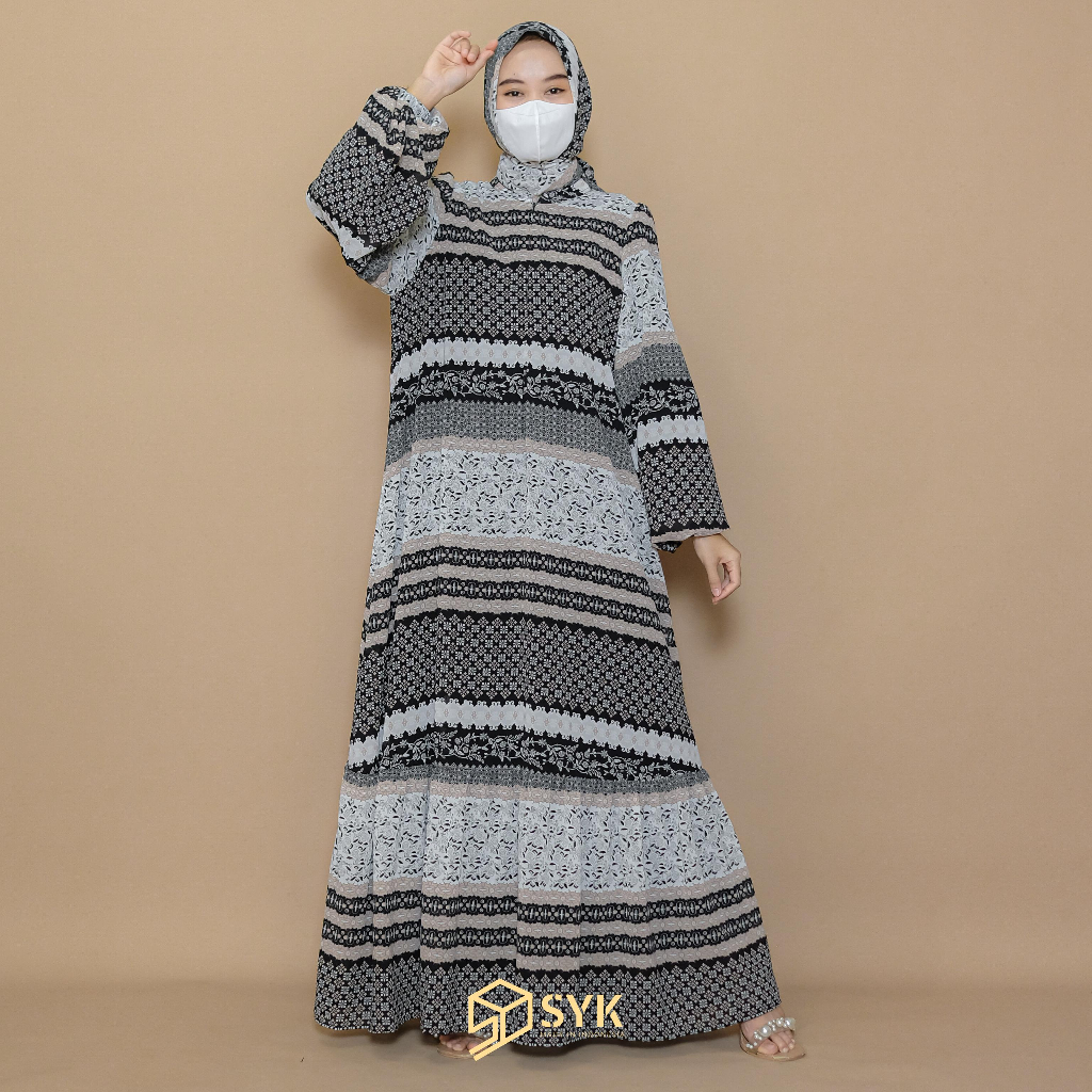 SYK GAMIS Kenza Set Dress Wanita Dewasa Remaja Muslim Syari Bahan Premium Ceruty Babydoll nyaman, te