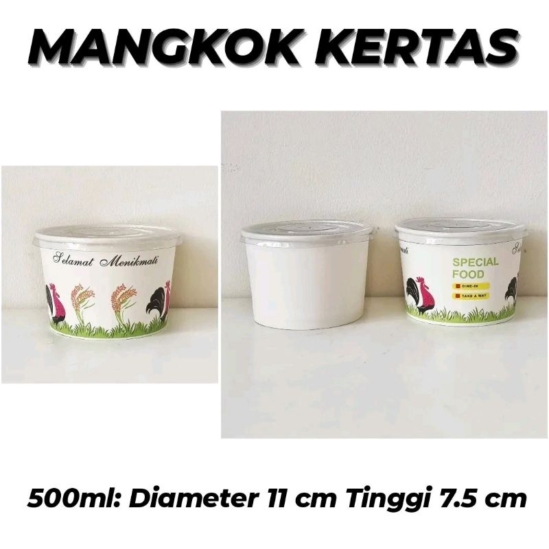 PAPER BOWL 500ml POLOS MOTIF / PAPER BOWL + TUTUP / MANGKOK KERTAS