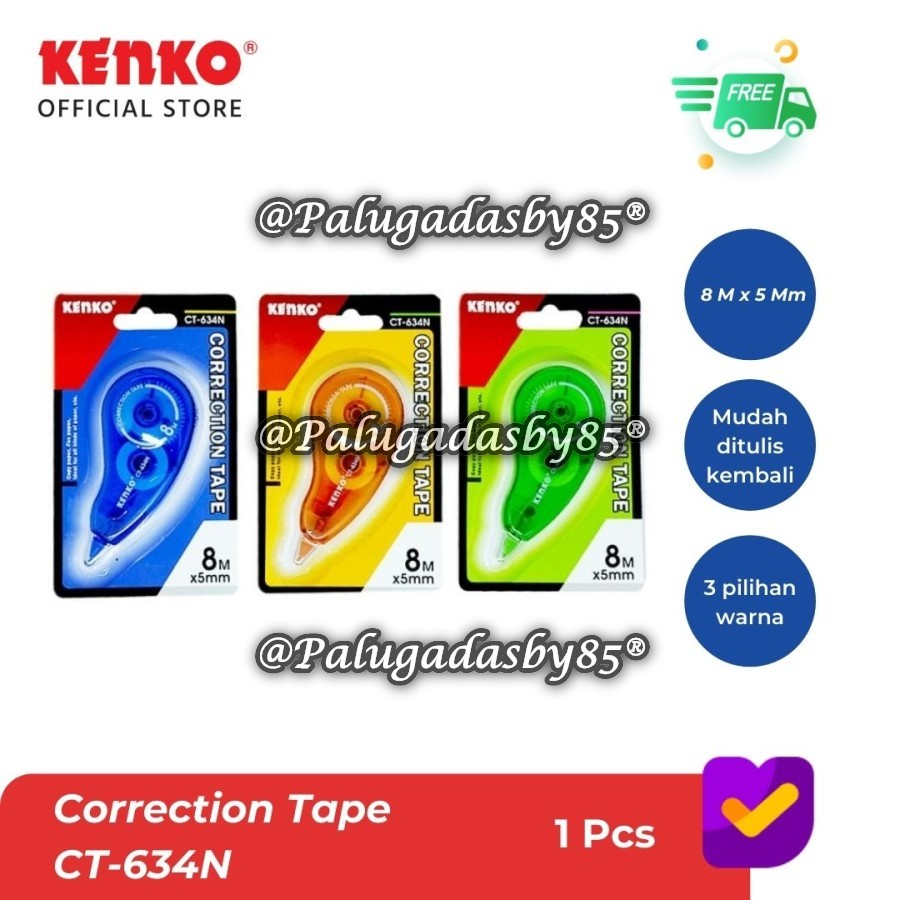 

(1 Biji) Correction Tape KENKO CT-634N (8 M x 5 Mm) / Kenko Correction Tape CT-634N / Pita Koreksi Kenko CT-634N / Tipe X Kenko CT 634 N / Kenko CT634 N