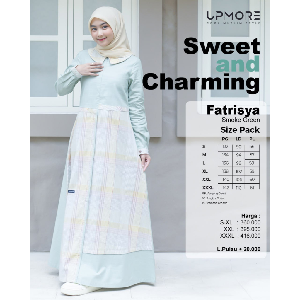 UPMORE | GAMIS UPMORE | Gamis Fatrisya | Fatrisya Smoke Green | Dress Muslimah | Gamis Upmore / ORI 