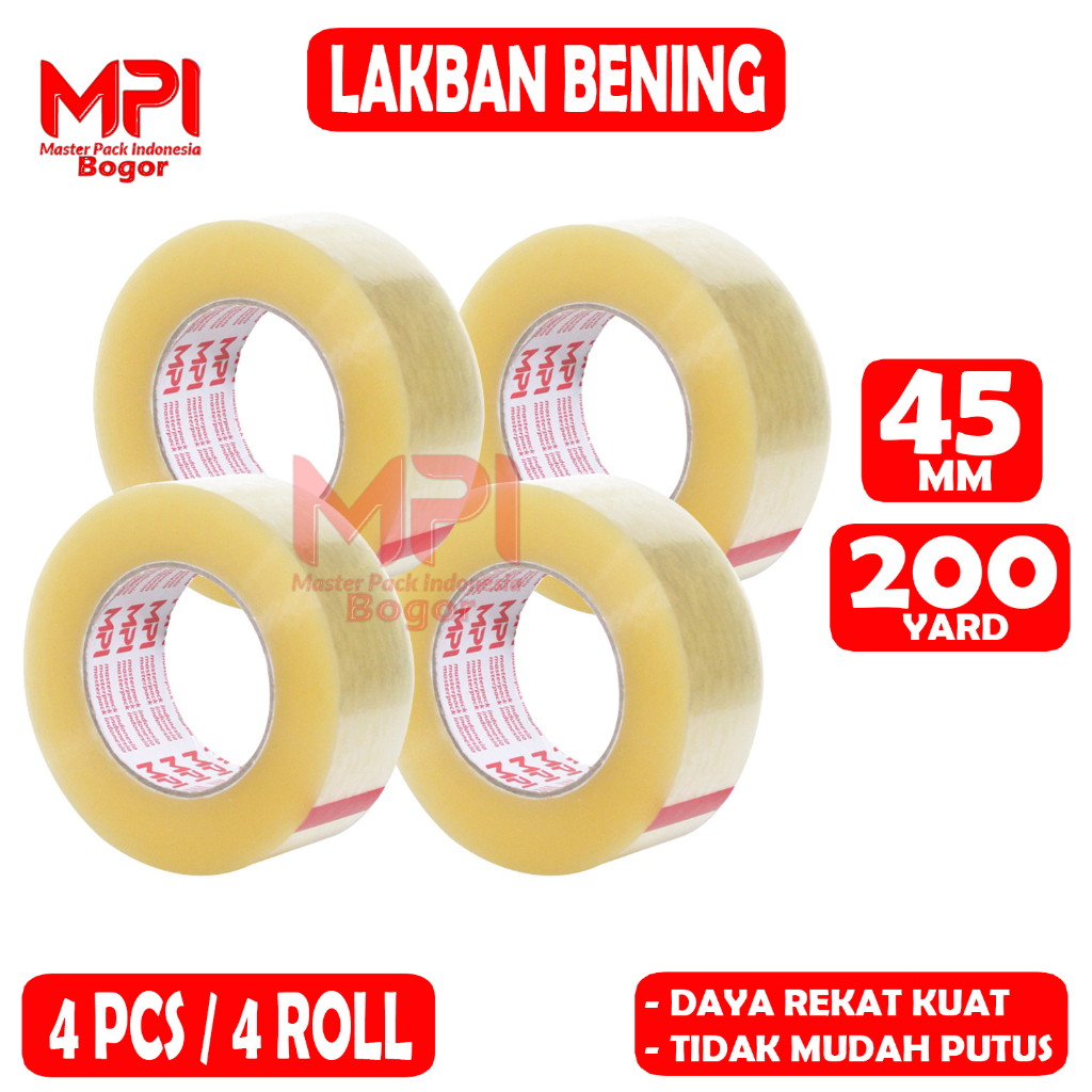 

4 PCS - Lakban Bening JUMBO MPI 45 mm x 200 yard / Lakban Packing Paket - Master Pack Indonesia Bogor