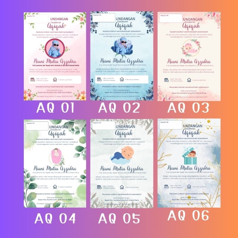 Undangan Aqiqah / Undangan Tasyakuran Aqiqah/ Undangan Mengayun/ Undangan Tasyakuran / Aqiqah