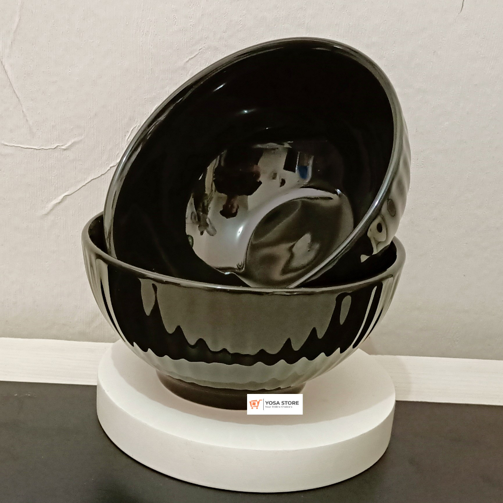 Mangkok Keramik Ramekin Bakso Mie Ayam Motif HITAM GLOSSY 6 Inch 1 Pcs