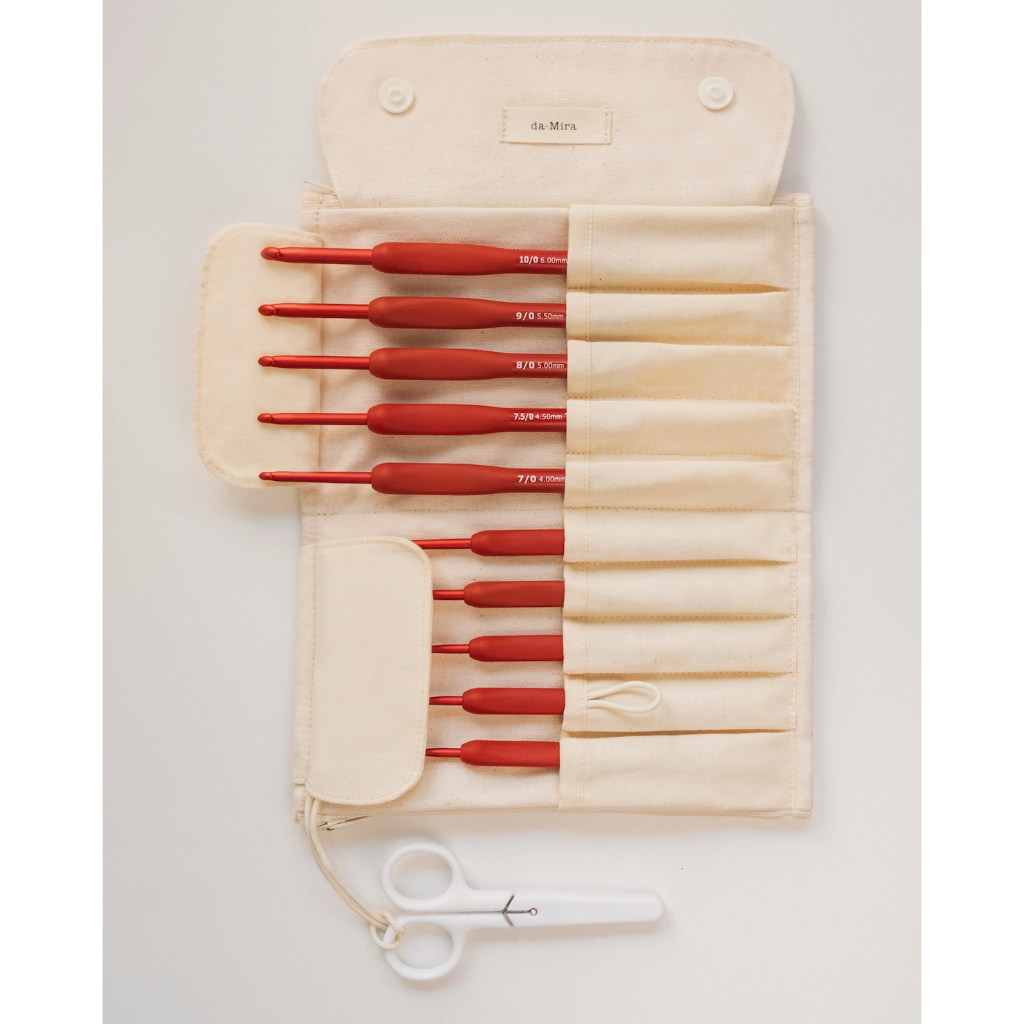 Tulip Etimo Red Crochet Hook + Canvas Crochet Hook Case Bundle (Hakpen/Jarum Rajut) - Set of 10 | da