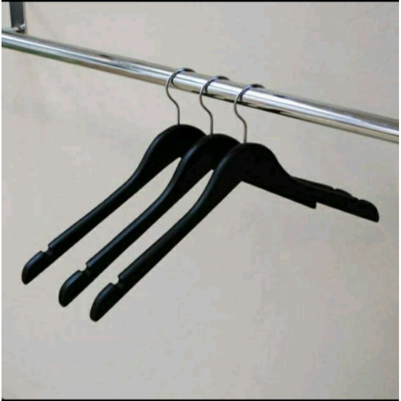 Hanger Kayu Baju Dewasa Tanpa Palang Warna Hitam
