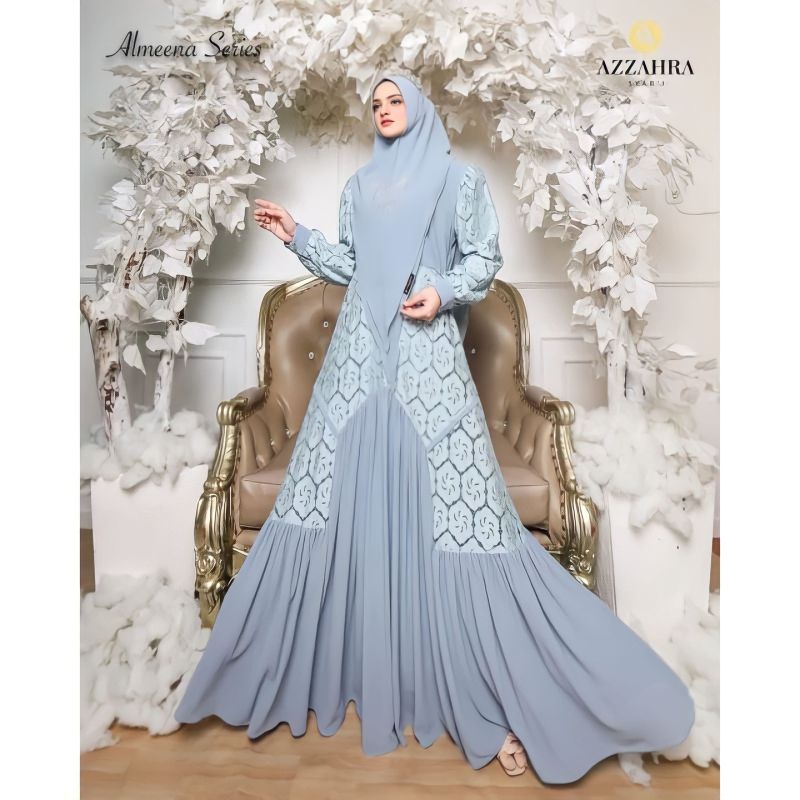 Almeena Series Original by Azzahra Set Gamis Syar'i Mewah Branded Terbaru