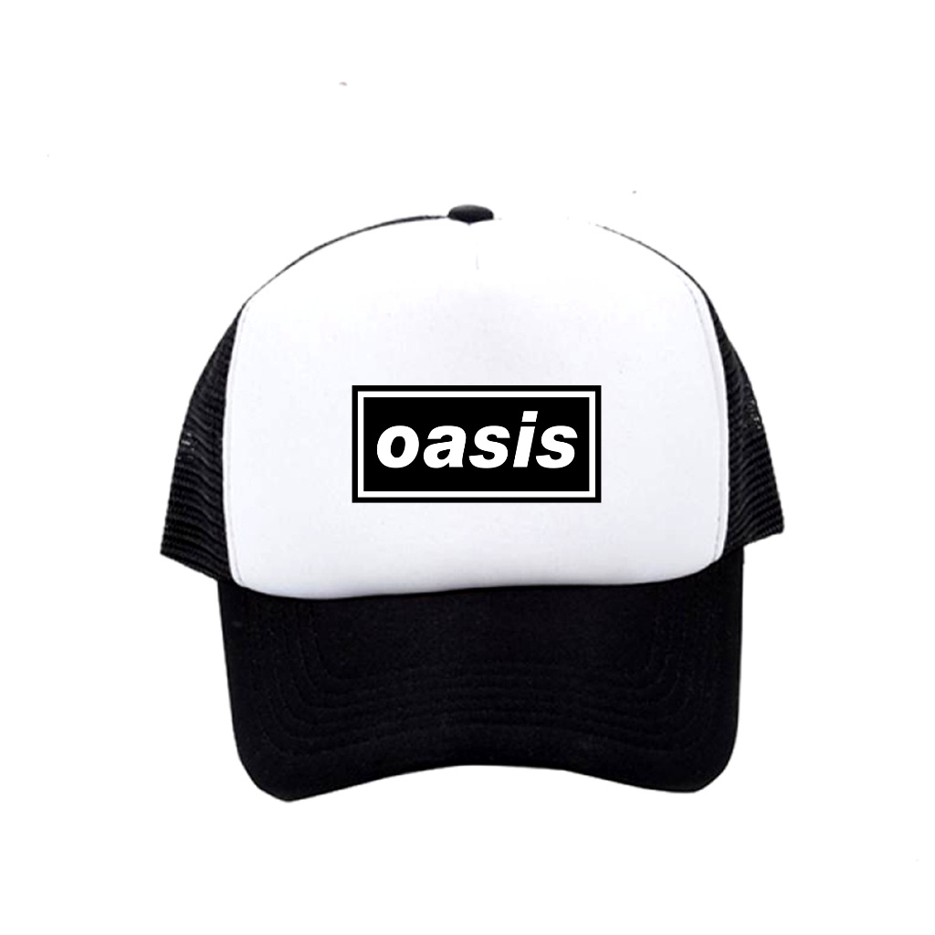 Topi Oasis hitam putih / Topi Jaring Pria / Topi Trucker Jaring / Topi Band / Topi distro / Topi Sna
