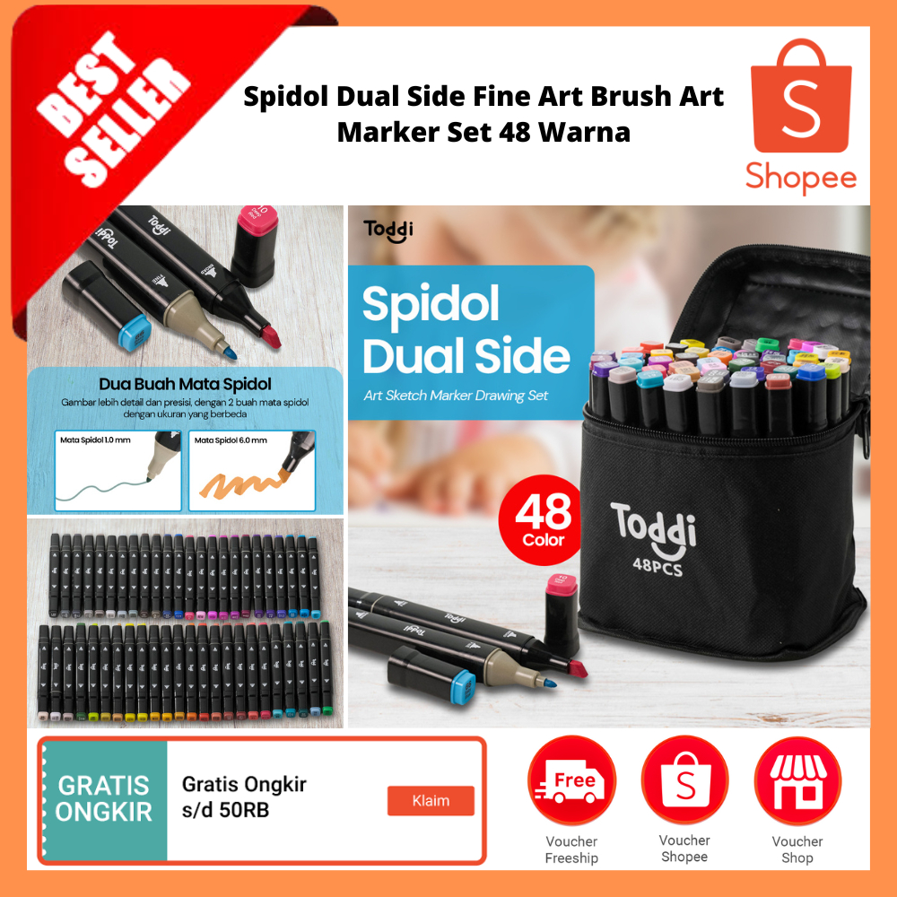 

Spidol Dual Side Fine Art Brush Art Marker Set 48 Warna / Set spidol kepala ganda, perlengkapan melukis seni anak-anak