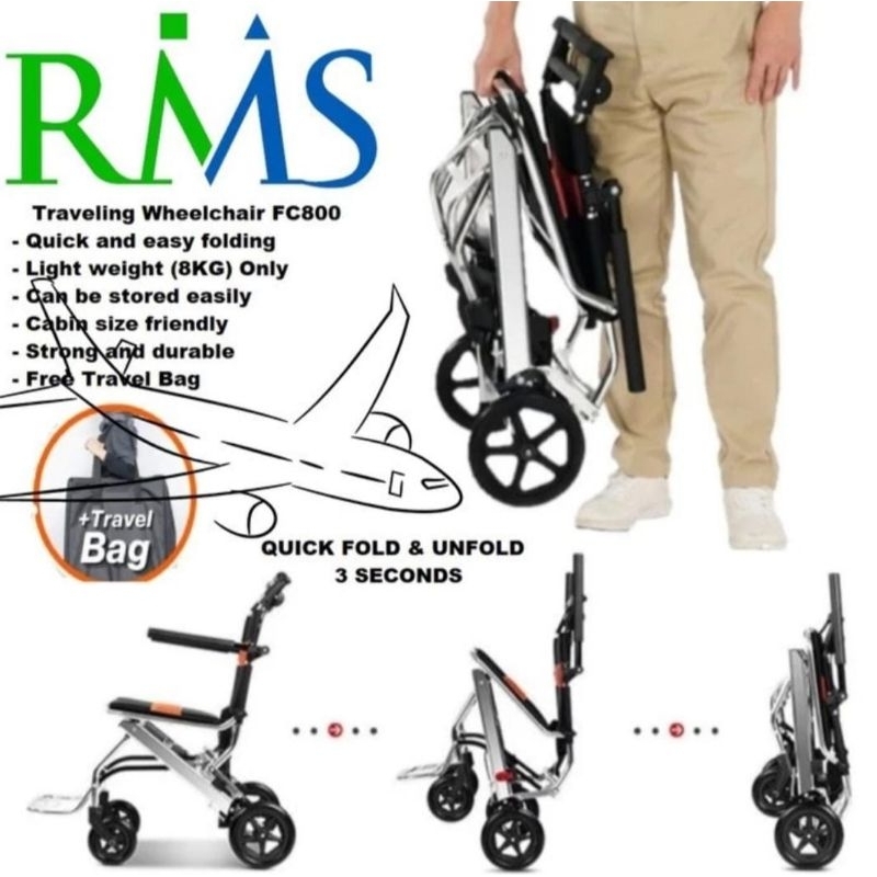 Kursi roda travelling umroh fc800 + tas - kursi roda bisa masuk bagasi pesawat