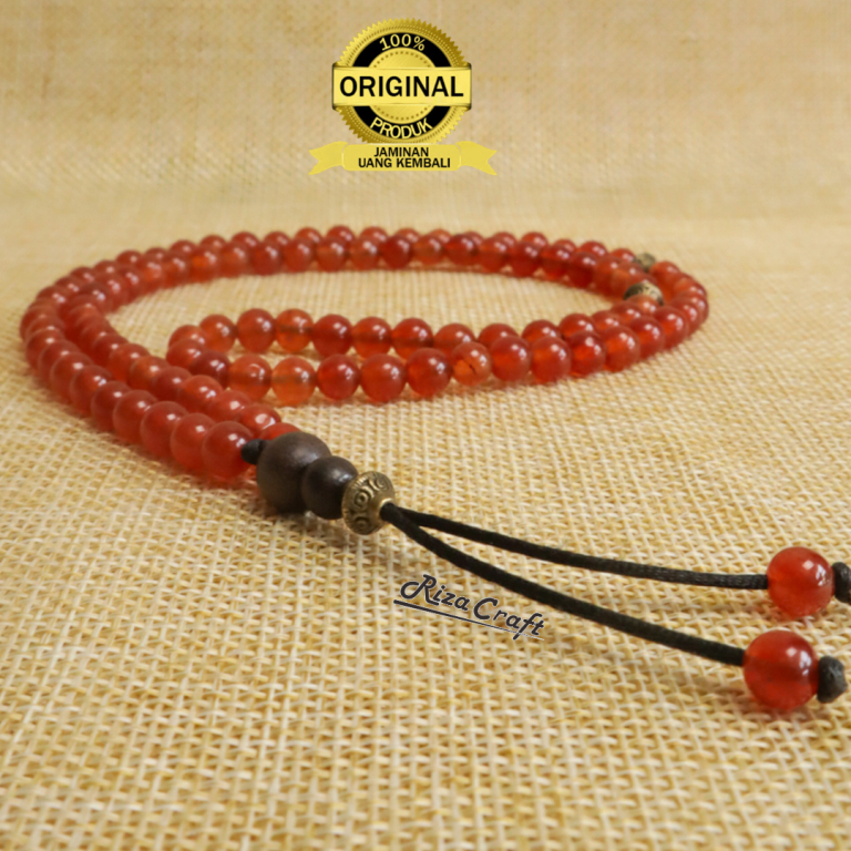 Kalung Tasbih Kecil Pria Wanita Keren Batu Agate Merah Siam Delima ASLI 100% Akik Natural Kristal 99