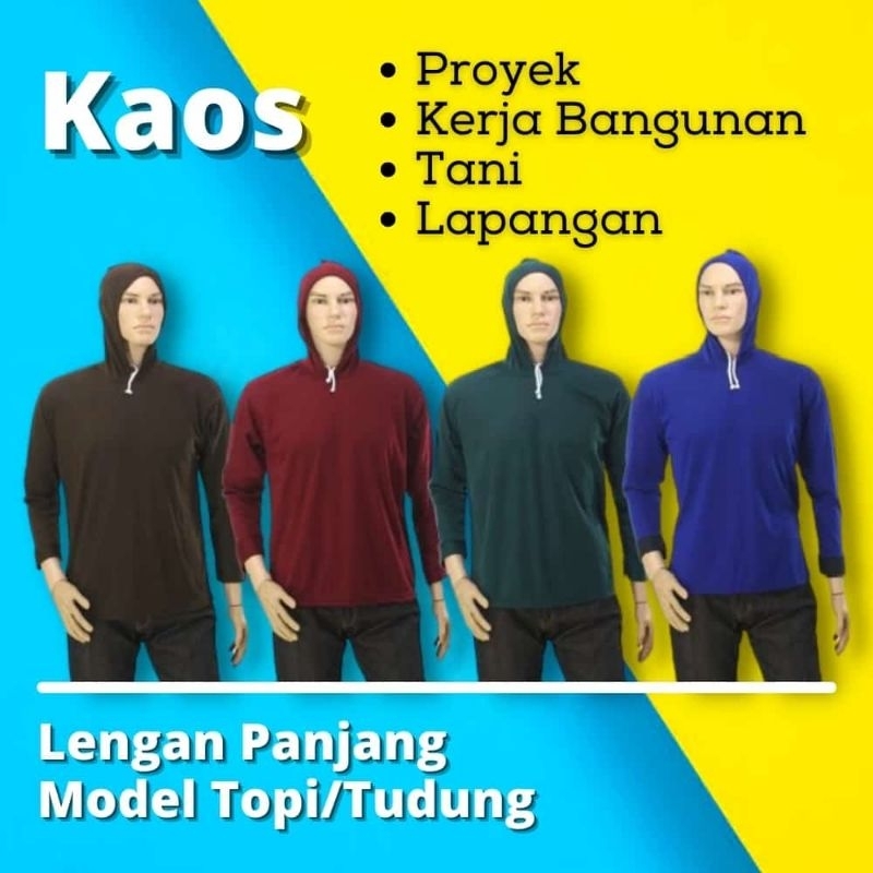 kaos lengan panjang pria bertudung / kaos kuli bangunan / kaos tani / kaos basahan / kaos ngarit / k