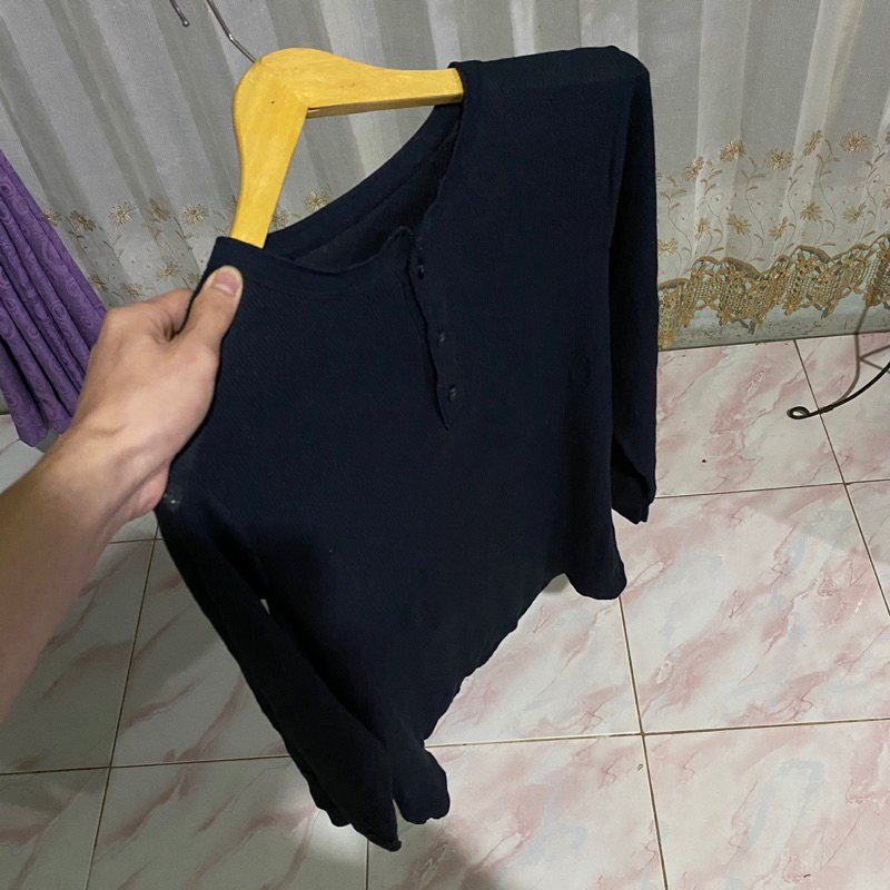 WAFFLE LONG SLEEVE HENLEY UNIQLO GU