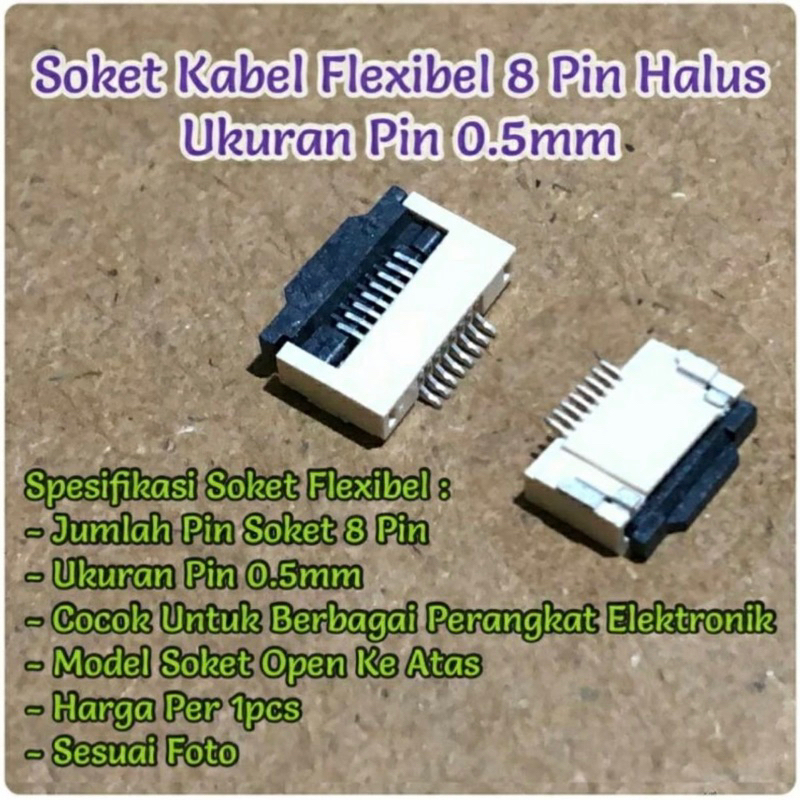 Soket Kabel Flexibel 8 Pin Halus - Ukuran Pin 0.5mm / Soket Flexibel Pin Halus