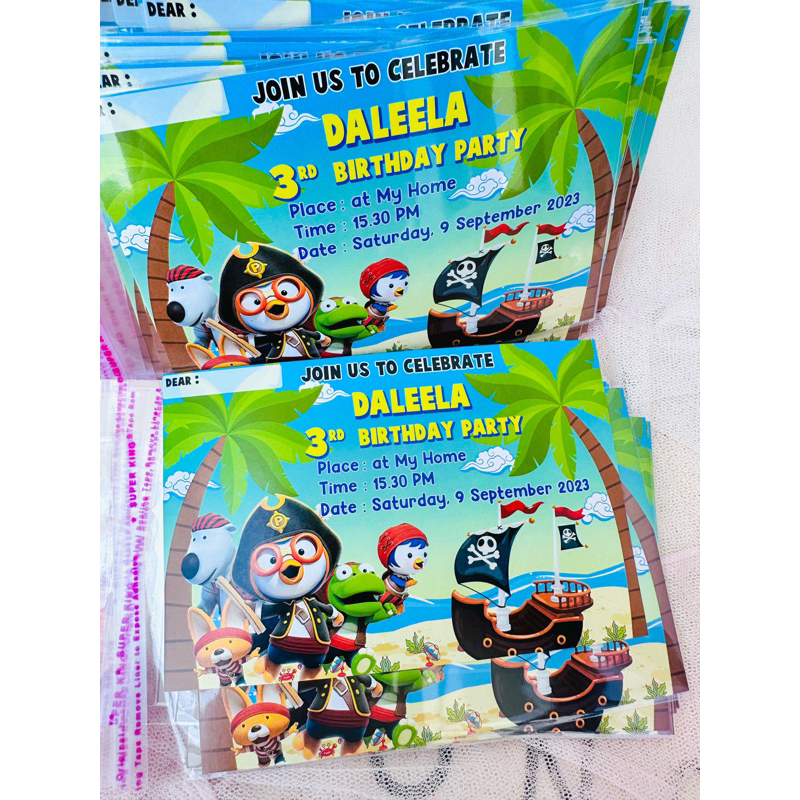 Pororo Treasure Island Kartu Undangan Ulang Tahun / Birthday Party Invitation Card