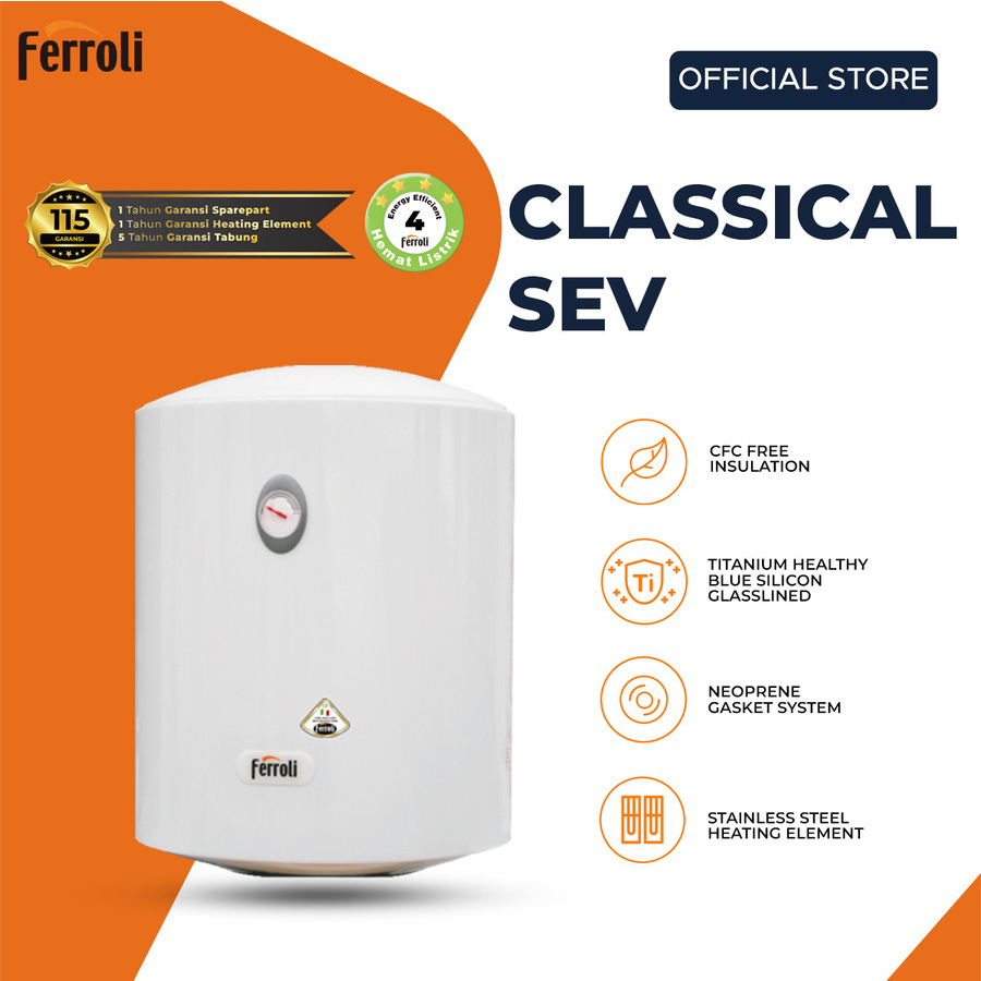 Ferroli Classical Series SEV Vertical Water Heater 50 Liter