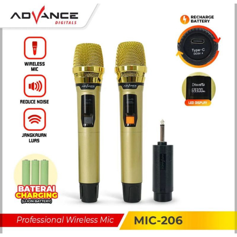 Mic wireless ADVANCE Mic Isi 2 Mic Bisa Di Cas