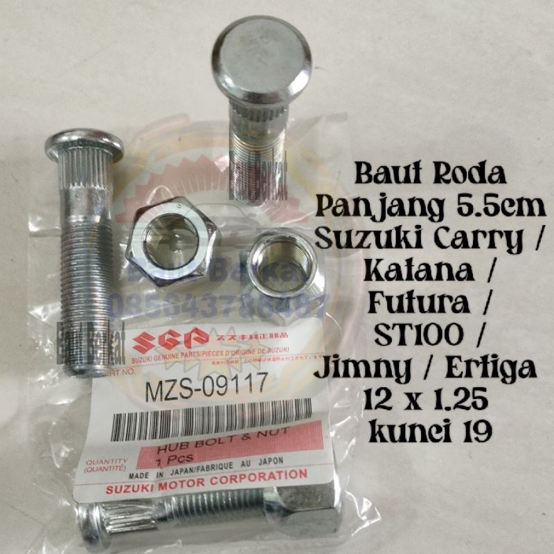 Baut roda carry panjang / carry long / hub bolt & nut carry long / MZS-09117 baut mur roda suzuki pa